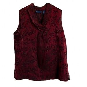 KAREN SCOTT Tie Front Sleeveless Hi-Lo Top, Women’s L, Maroon Black